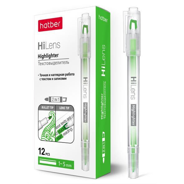 Текстовыделитель Hatber Hi-Lens Двухсторонний 1 mm/5 mm Зеленый 12шт. в картонной коробке , 